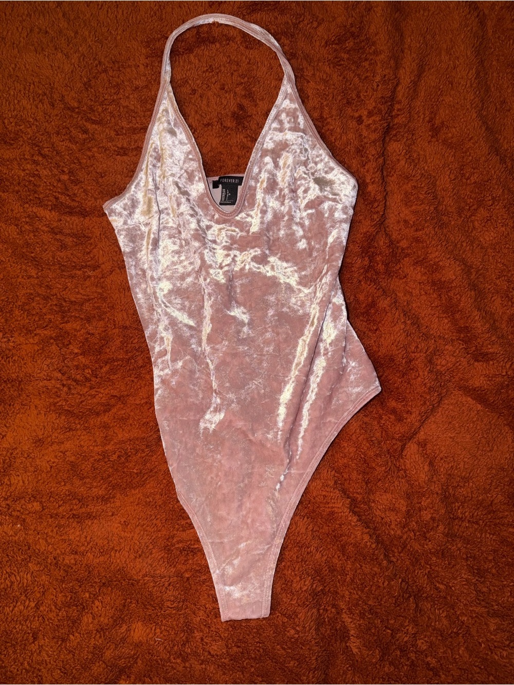Forever 21 Blush Pink Crushed Velvet Halter Bodysuit